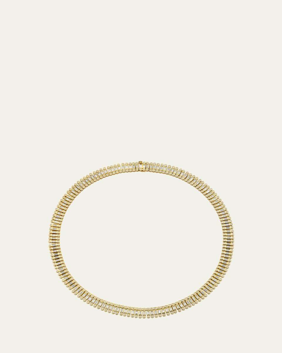 14K Yellow Gold Baguette Diamond Stacked Eternity Necklace